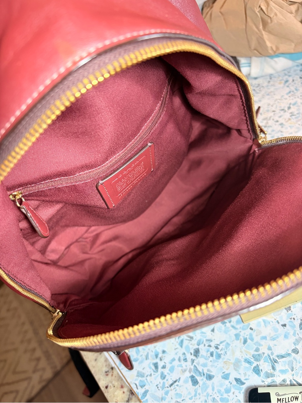 Coach F38049 Prairie Floral Signature Canvas Backpack Burgundy Leather - Picture 10 of 13